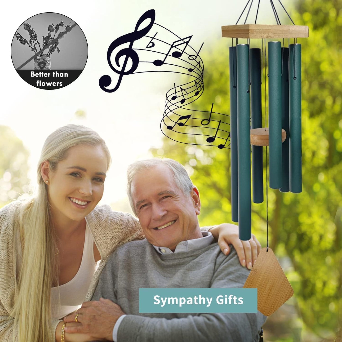 Wind Chimes Outdoor Deep Tone, Wind Chimes for Outside, Memorial Wind Chimes with Hook as Gifts for Mother's Day/Housewarming/Christmas, Patio, Garden, Yard, Home Décor. Green