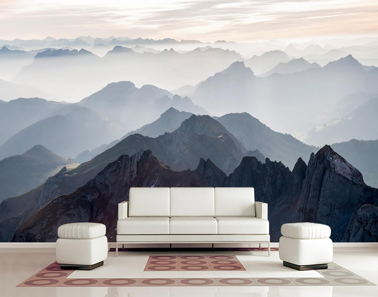 WFBHUA-Modern Mountain Wallpaper Foggy Natural Landscape Wall Mural Decor for Living Room Bedroom Office(Not Peel and Stick)