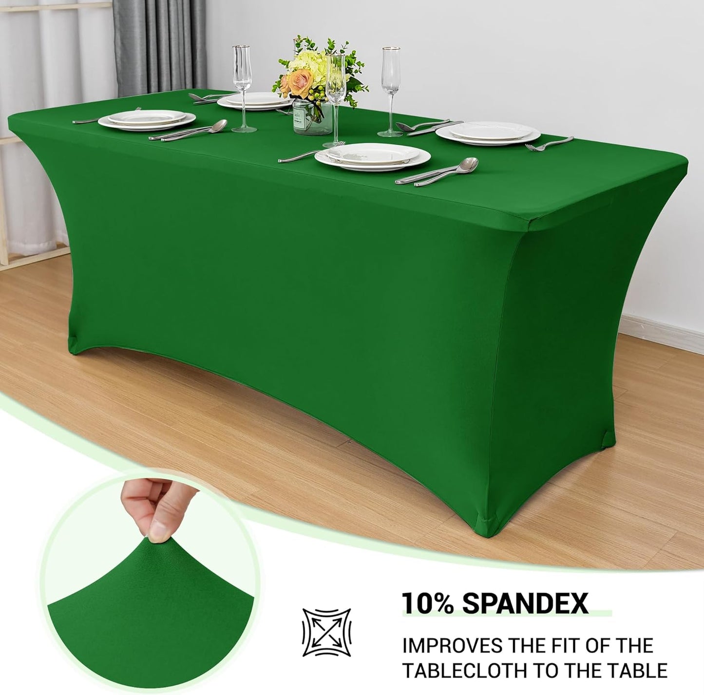 Obstal 4Ft Stretch Spandex Table Cover for Standard Folding Tables - 2 Pack Universal Rectangular Fitted Tablecloth for Party, Banquet, Events, Trade Show (Emeral Green, 48L x 24W x 30H Inches)