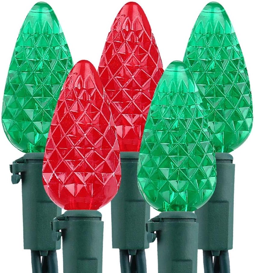 Brizled Red & Green C5 Christmas Lights, 33ft 100 LED Christmas Lights, Connectable 120V UL Certified Mini Christmas Lights Set Faceted Xmas Lights for Chrsitmas Tree Party Roof Indoor Outdoor Decor