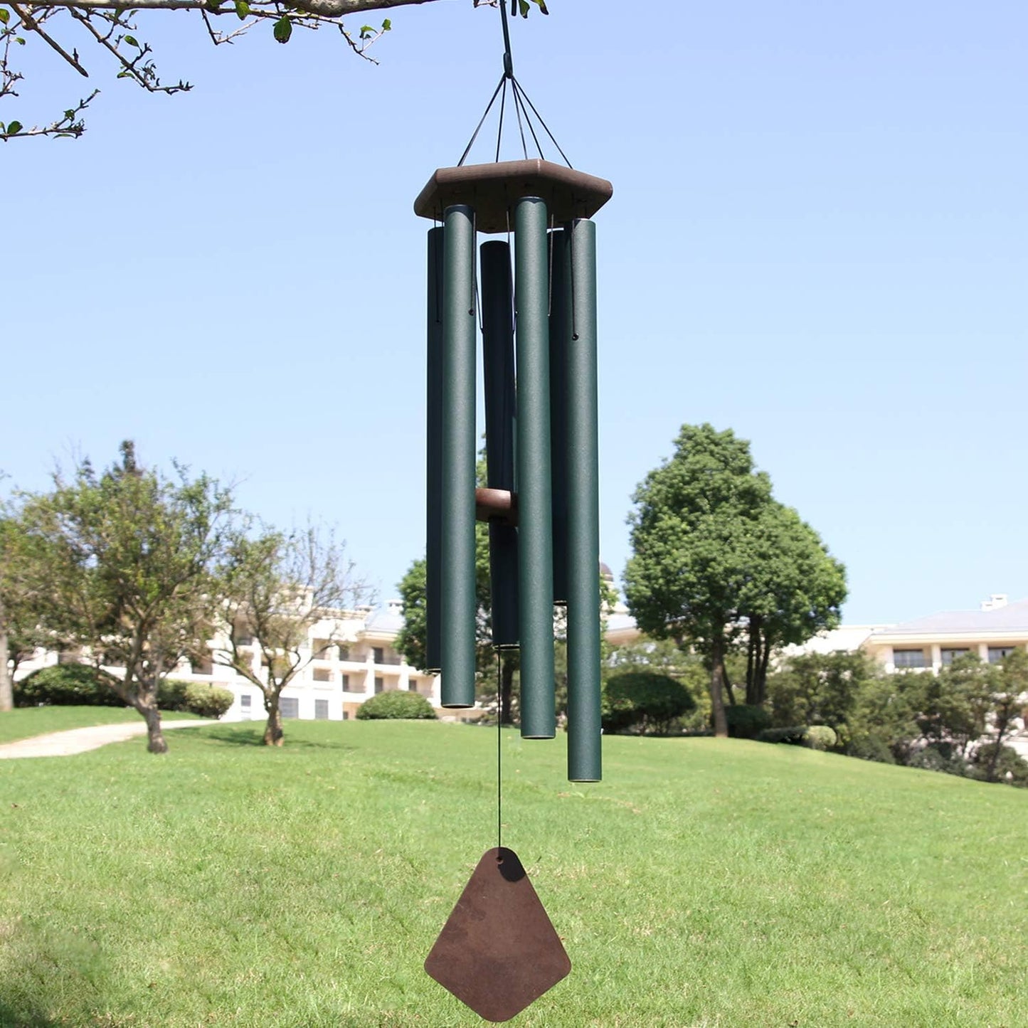 Wind Chimes Outdoor Large Deep Tone,Sympathy Wind Chime Outdoor, Memorial Wind-Chime with 6 Tuned Tubes, Elegant Chime for Garden, Patio, Balcony and Home Decor, Matte Green
