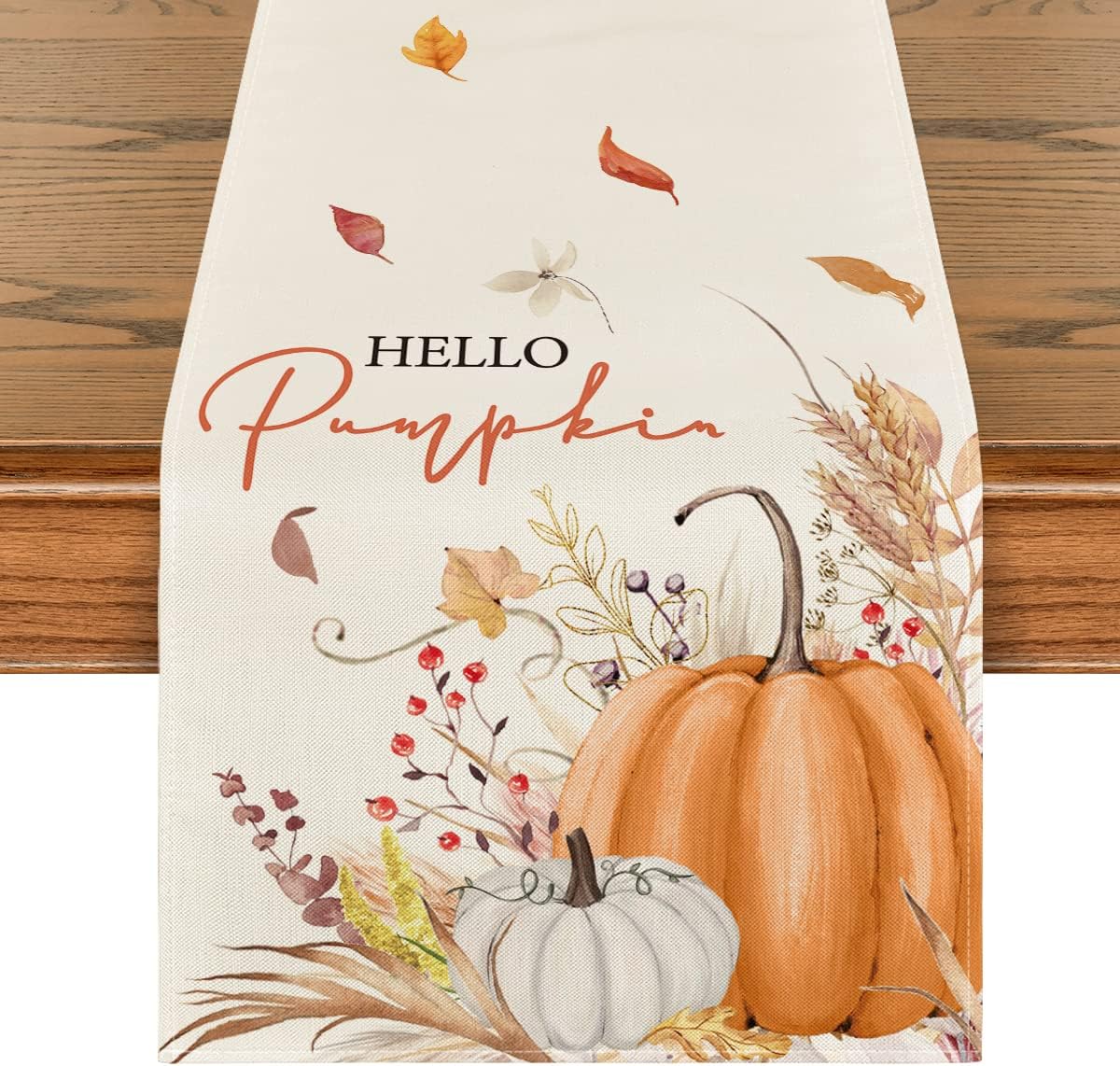 Artoid Mode Hello Pumpkin Leaves Fall Table Runner, Seasonal Autumn Kitchen Dining Table Decoration for Home Party Decor 13x60 Inch