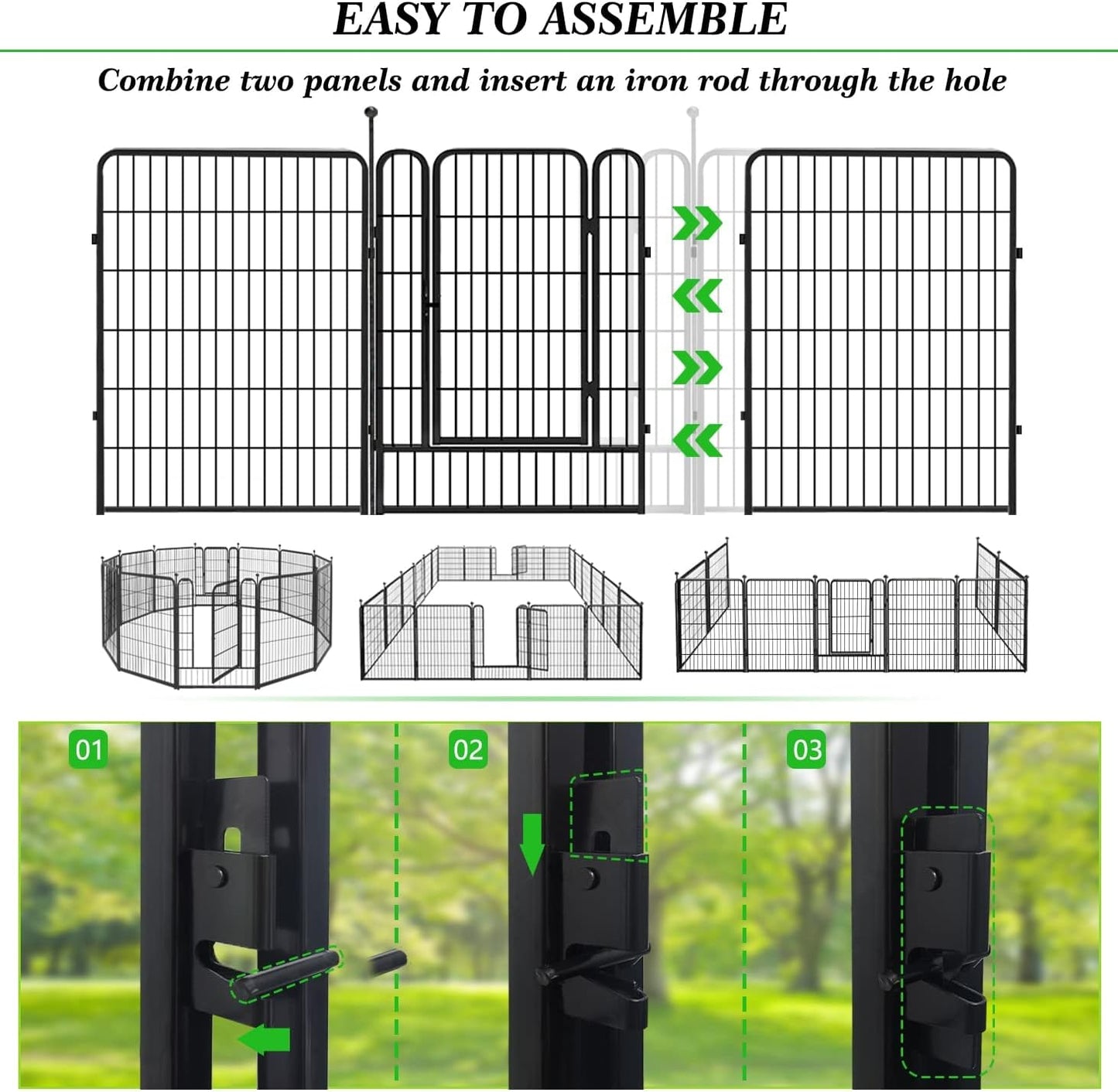 Decorative Black Metal Fencing Garden Fence with Gate, 54ft(L) 40in(H) 24 Fence Panels No Dig Fence Rustproof Animal Barrier Fence Temporary Dog Panels Fencing Outdoor