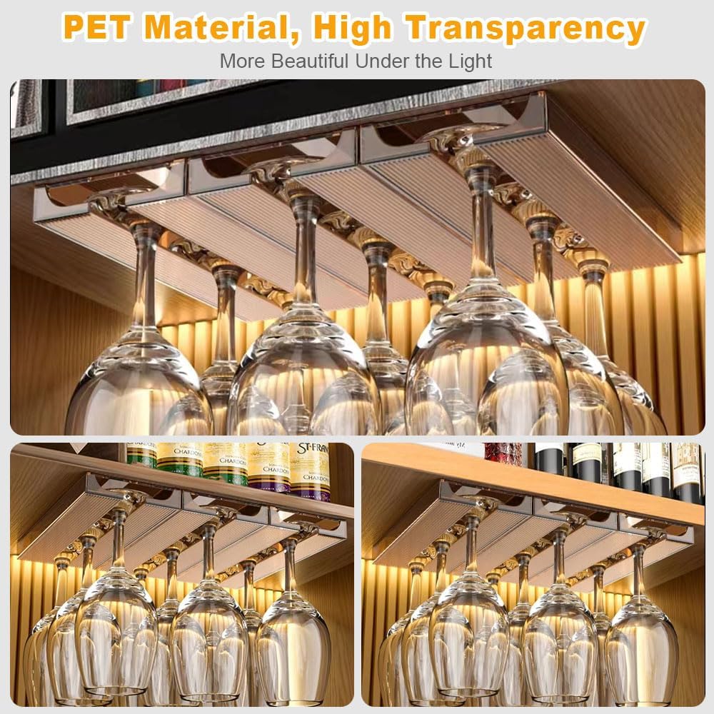 4 Pcs Wine Glass Holder Under Cabinet,Plastic Stemware Rack Punch-free Hanger Under Counter for Bar,Kitchen and Restaurant(Brown)