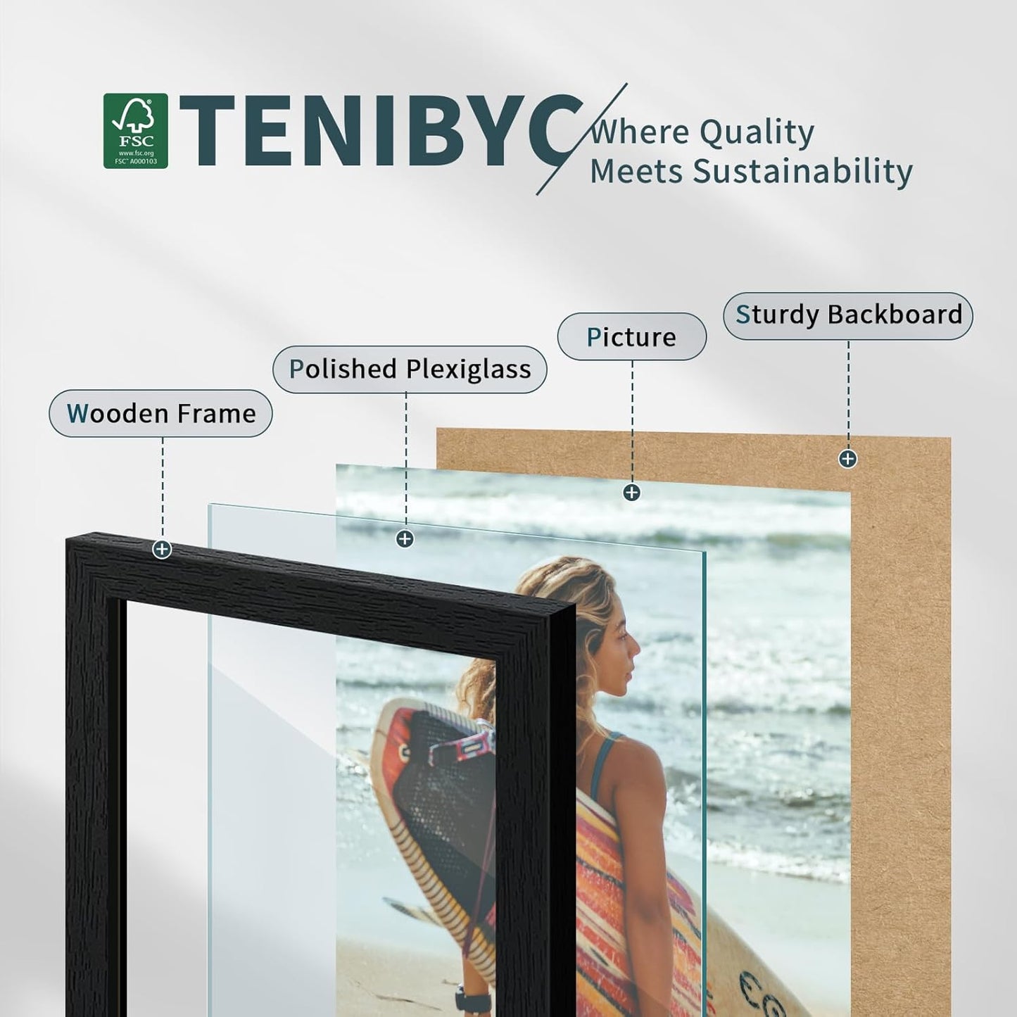 14x24 Poster Frame 3 Pack, Textured Black Solid Wood Gallery Picture Frame - Wall Hanging