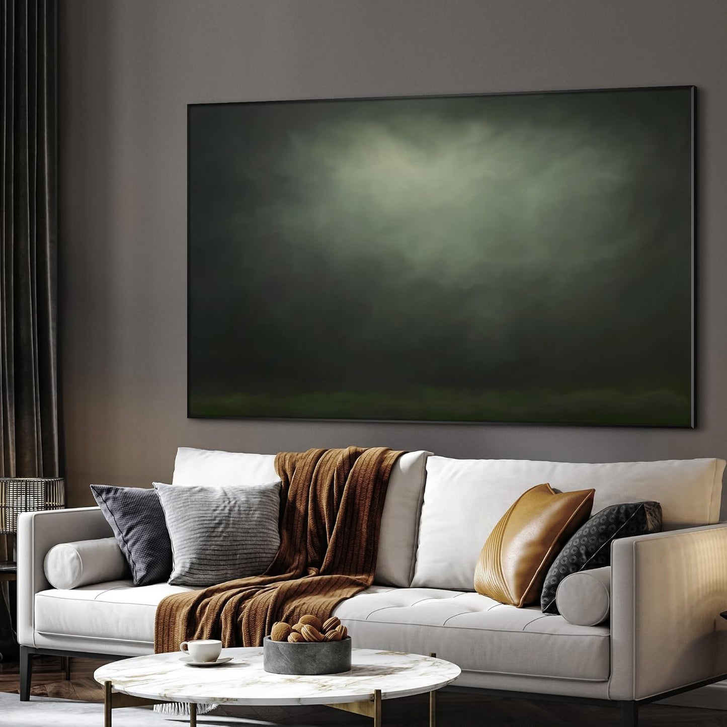 SIGNWIN 46"x72" Extra Large Framed Wall Art Moody Green Abstract Cloudscape, Minimalist Atmospheric Print for Home Living Room Bedroom Decor (Frame Assembly Required)