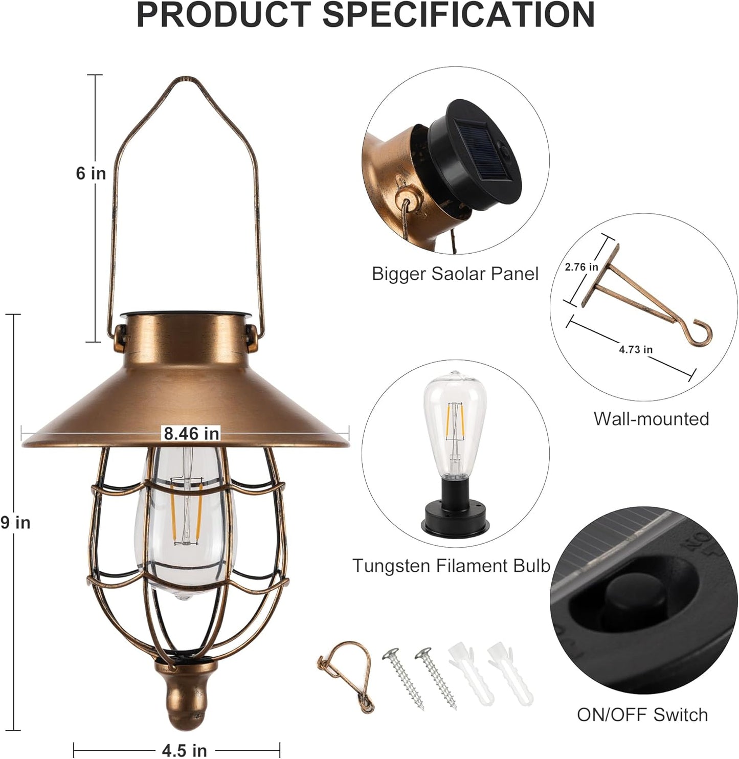 pearlstar 2 Pack Solar Lantern Outdoor Hanging Light Waterproof Metal Solar Lamp for Yard Garden Pathway Patio Porch Decor(Copper)