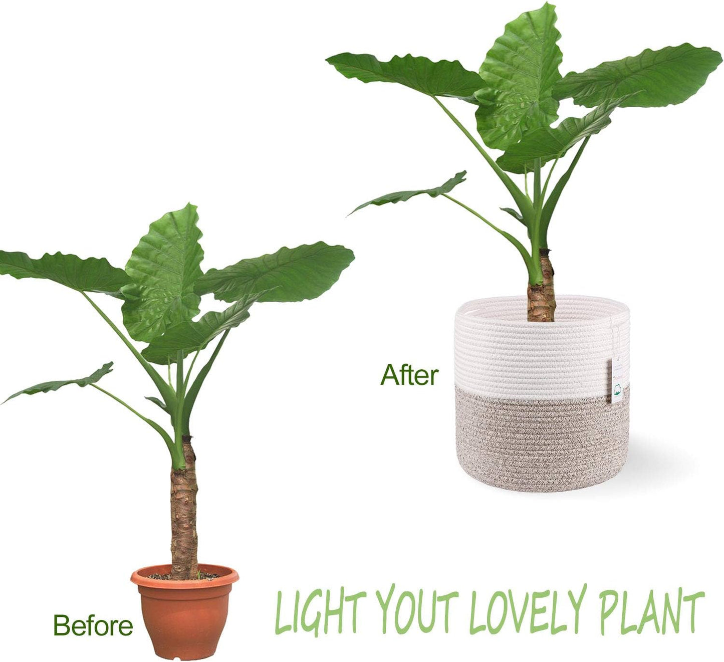 Woven Cotton Rope Plant Basket for 11 inch Flower Pot Floor Indoor Planters,Decorative Small Basket for Plants Storage Organizer Modern Home Decor (12" x 12", Khaki)