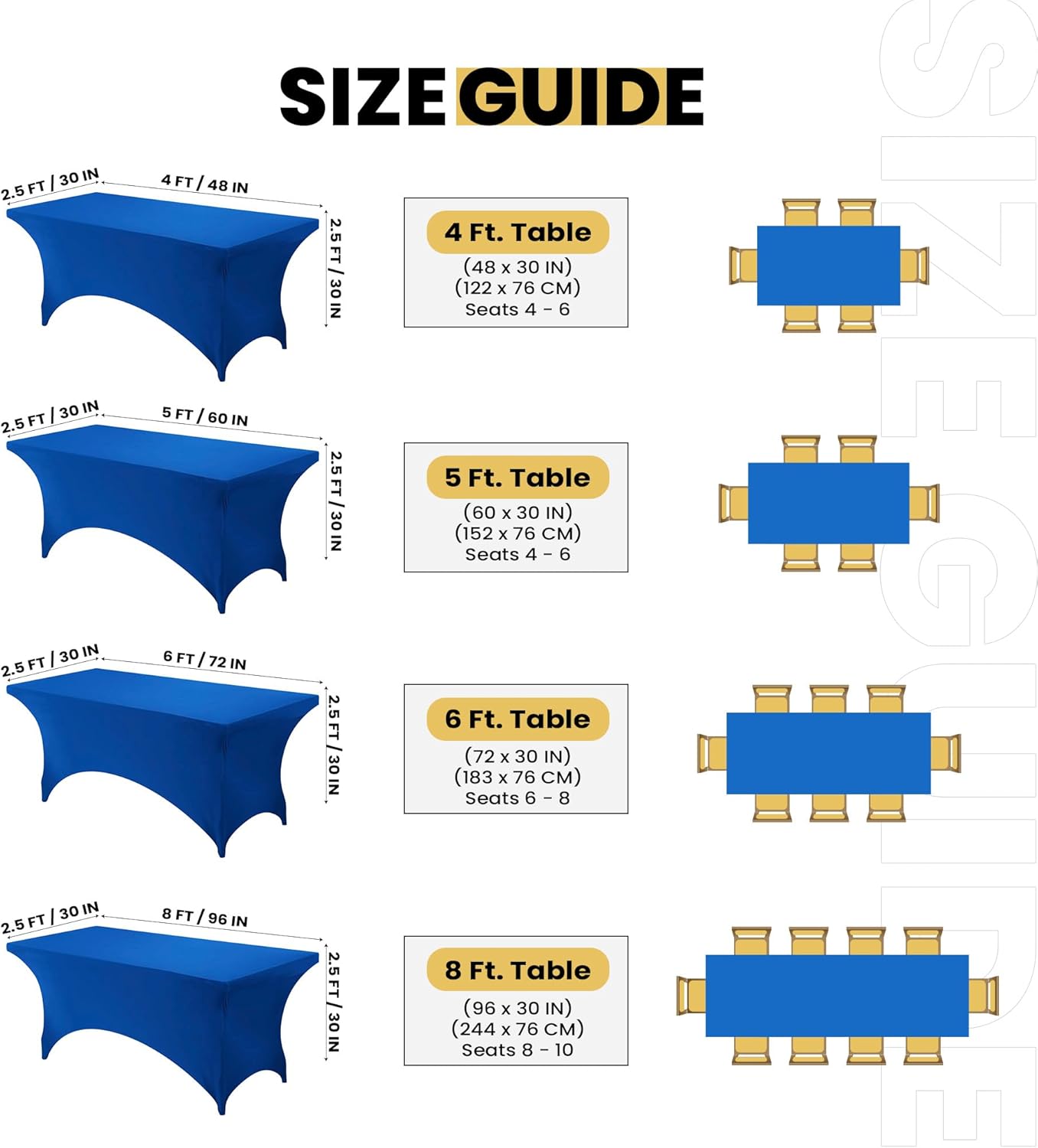 Utopia Kitchen 6FT Spandex Tablecloth [2 Pack, Royal Blue] 200 GSM Stretch, Fitted, Washable and Wrinkle Resistant Table Cloth Rectangle Cover for Trade Shows, Wedding, Parties [72Lx30Wx30H Inch]