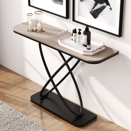 BECHAEO Farmhouse Narrow Console Table for for Living Room, 47.4" Rustic Narrow Entryway Table, Sofa Tables Behind Couch, Industrial Wooden Accent Tables for Hallway Foyer Warm Gray