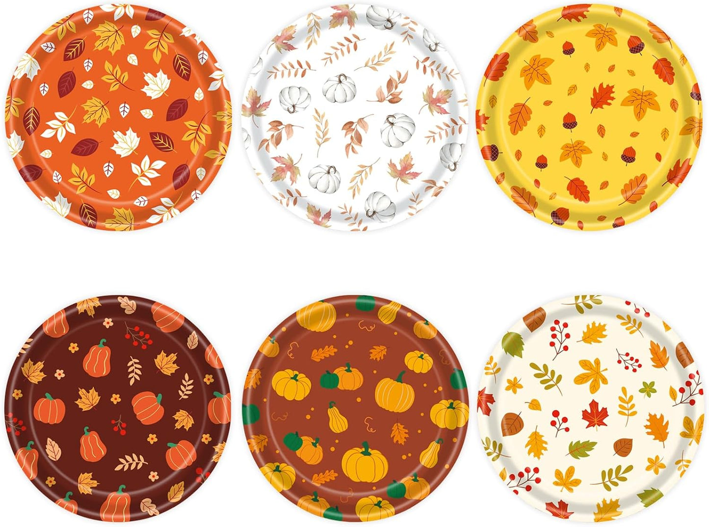 48 PCS Fall Paper Plates 7 inch, Leaves Pumpkin Thanksgiving Party Plates Disposable Cake Dessert Plate for Autumn Theme Party Decorations (Fall)