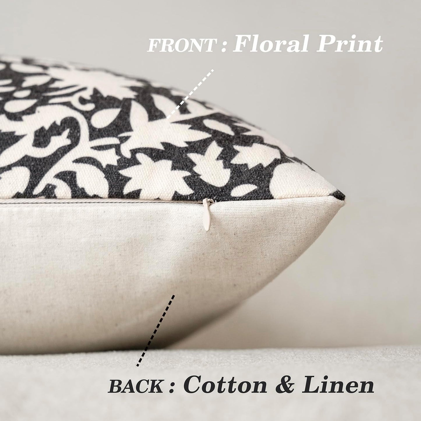 Foindtower Set of 2 Decorative Neutral Floral Lumbar Throw Pillow Covers Accent Farmhouse Cushion Covers Boho Vintage Pillowcase for Couch Sofa Bedroom Living Room Home Decor Outdoor12×20 Inch,Black