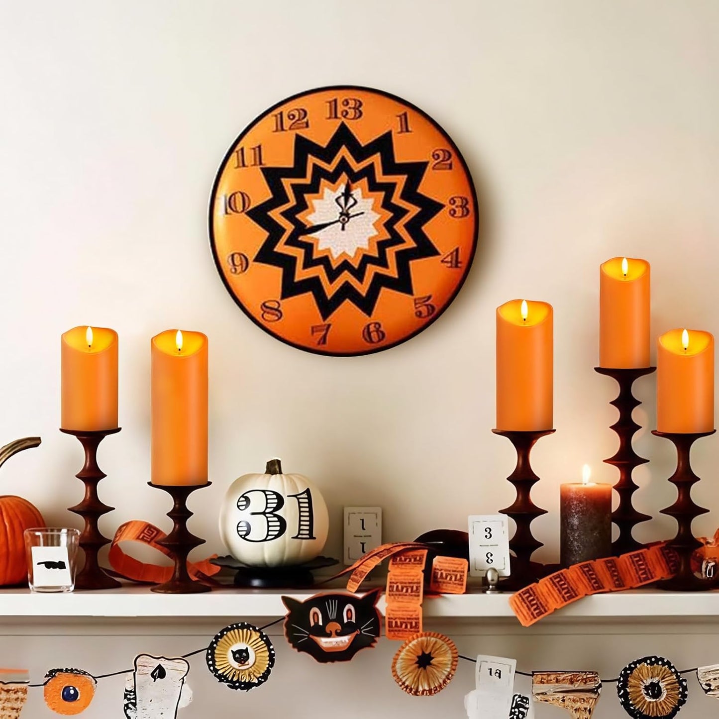 Outdoor Flameless Candles with Remote Timer - Waterproof Realistic Flickering LED Pillar Electric Battery Operated Fake Candle for Halloween Holiday Home Fireplace Decor - Orange 2 Pack (6"6")