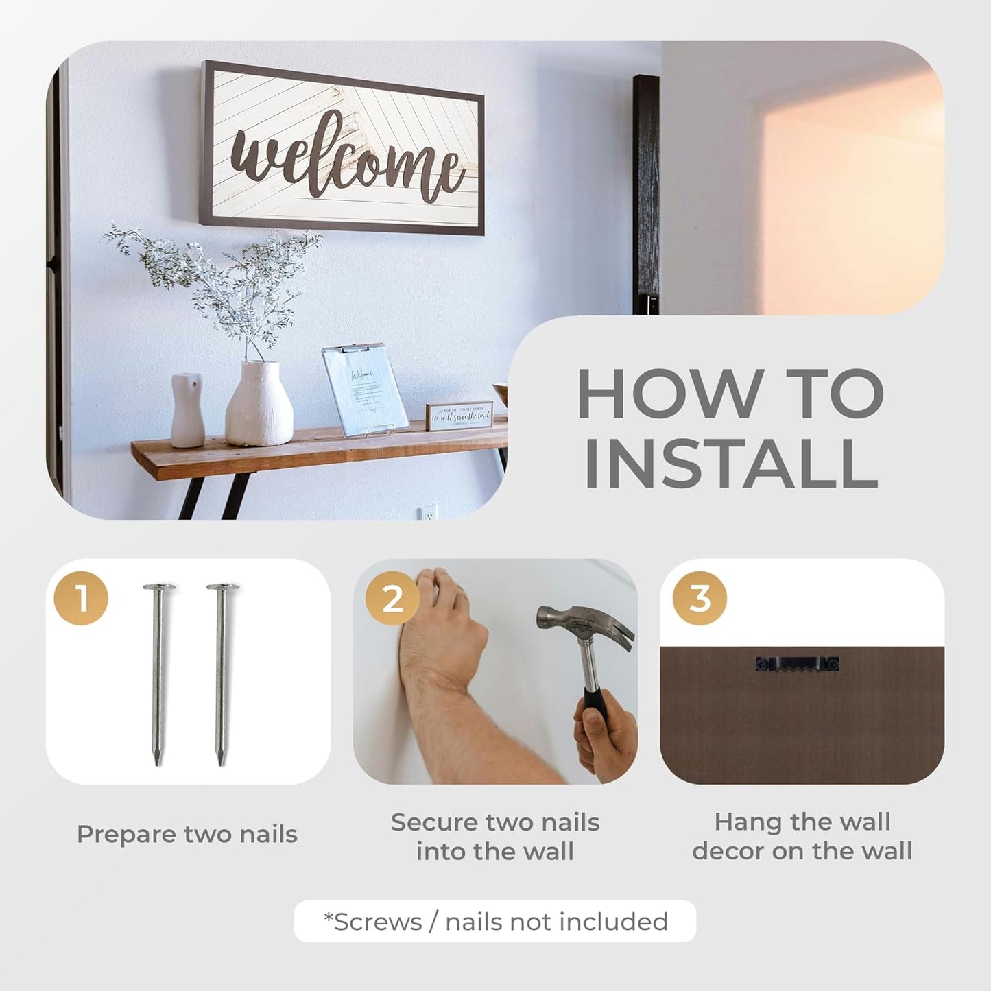 Welcome Sign - Large Rustic Wooden Wall Decor for Farmhouse Living Room, Entryway, or Foyer | 32"x16" Hanging Wall Art