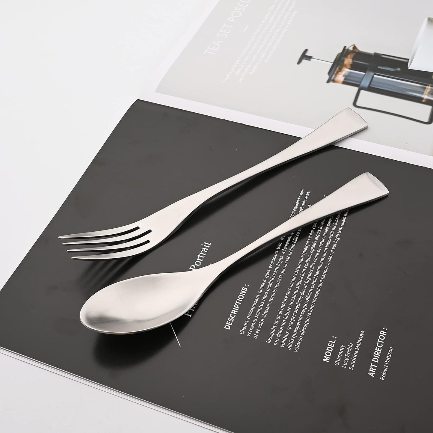 Luxury 304 Stainless Steel Matte Silver Cutlery Flatware Set - Utensil Set Steak Spoons and Forks Knife Silverware Set,Service for 4 (24-Piece)