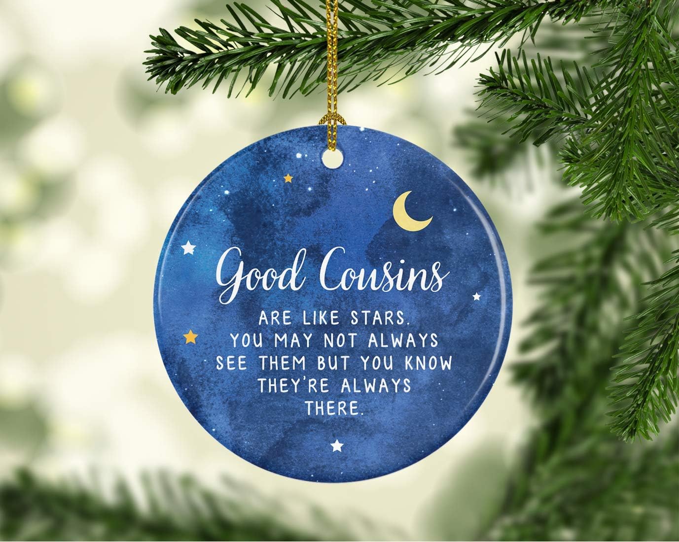 Andaz Press Round Ceramic Porcelain Cousins Christmas Keepsake Gift - Cousin Star Ornament, 1-Pack