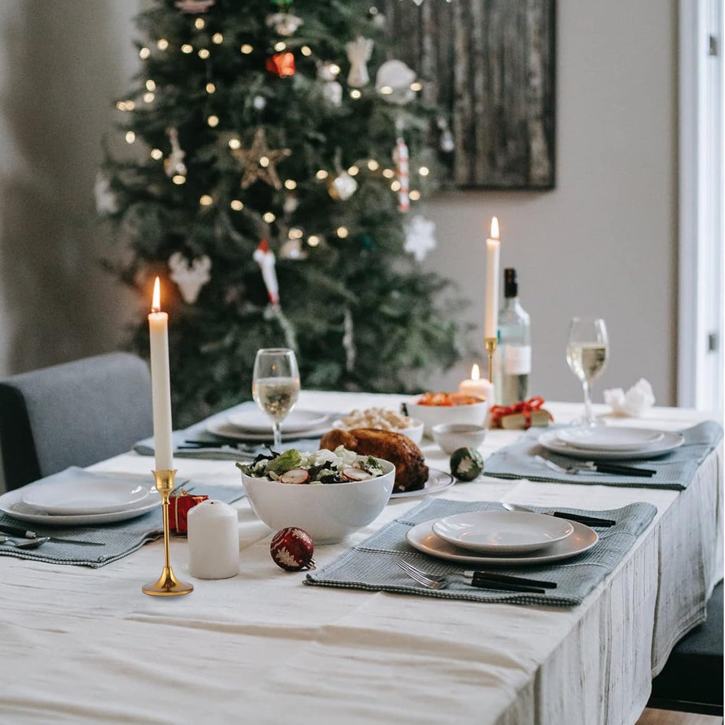 Vintage Gold Brass Taper Candle Holders for Candlesticks, Fireplace & Party - Set of 3