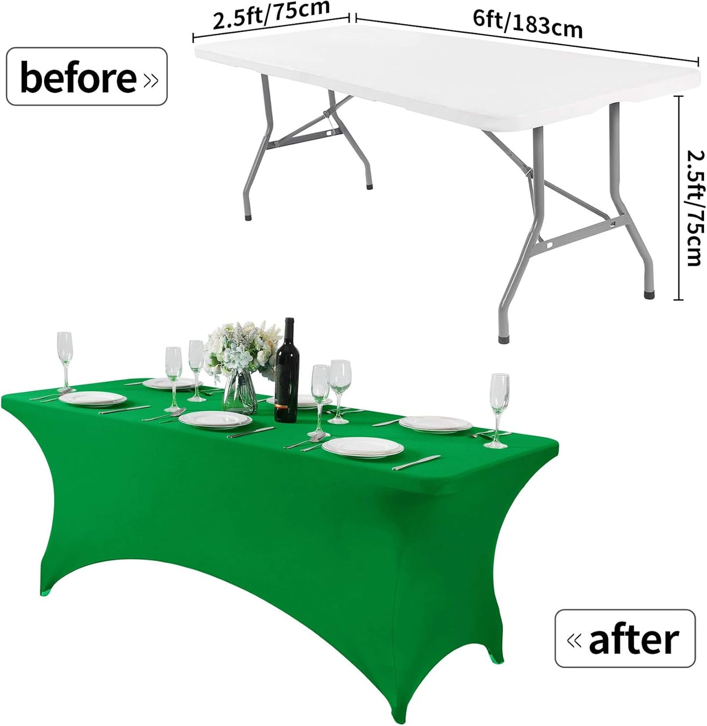 Spandex Table Cover for 6Ft or 4fT or 8ft Table Universal Fitted Stretch Tablecloth for Party, Banquet, Wedding and Events-Emerald