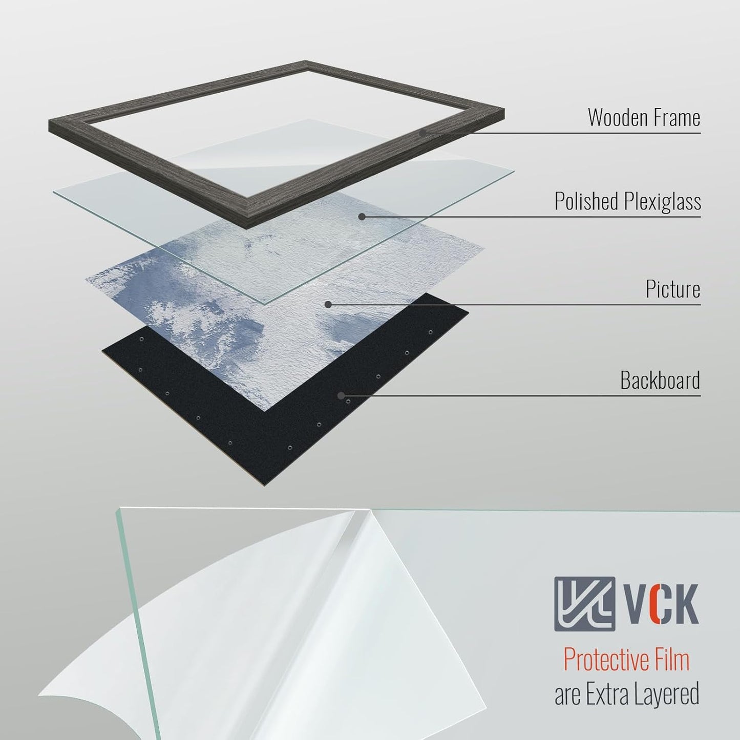 VCK 16x20 Picture Frames for Wall - 3 pack, Grey Natural Solid Wood Frame, Exclusive Wood Grain