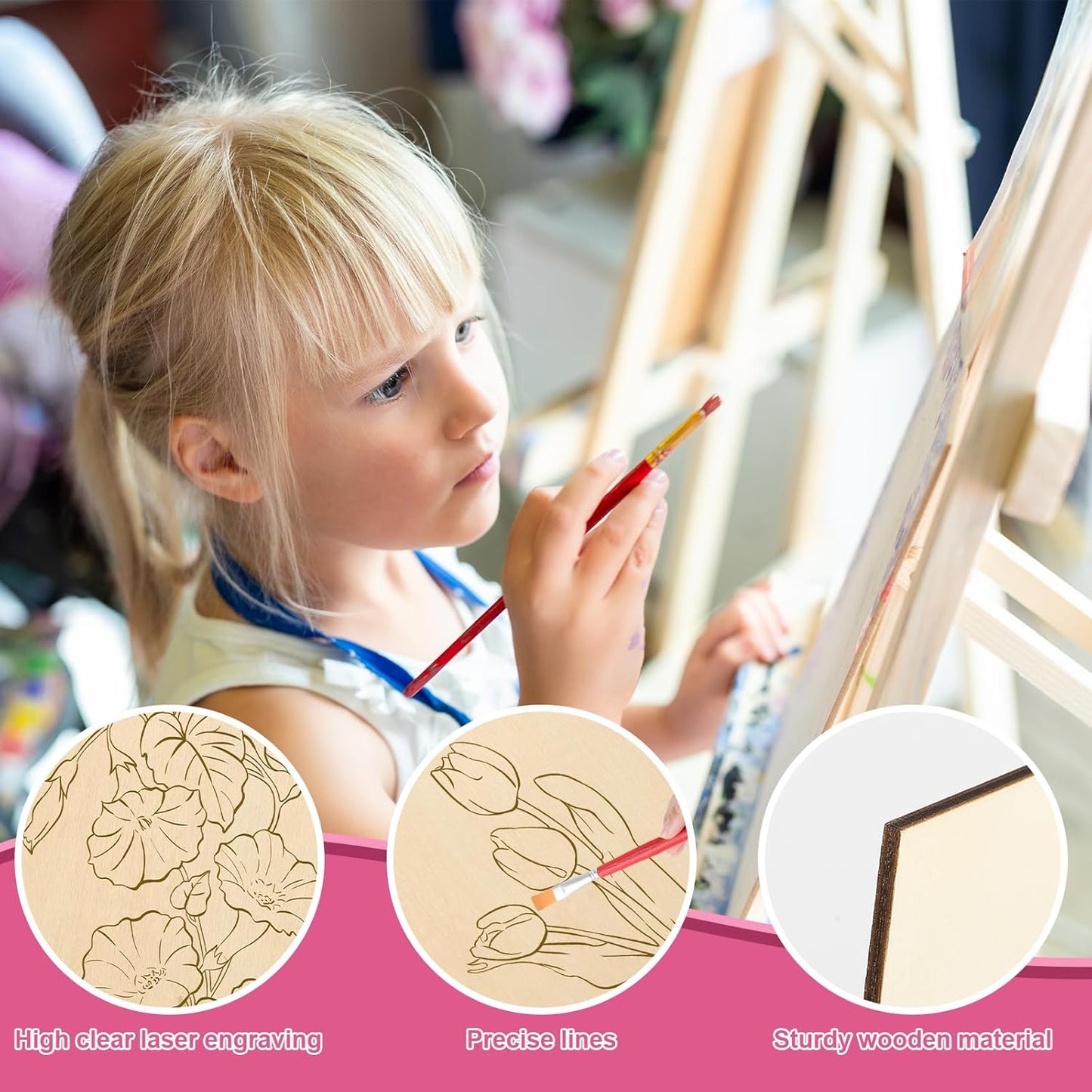 COCHIE 10 Pieces Large Flowers Unfinished Wood Crafts to Paint for Adults and Kids, Bulk Predrilled Wooden Ornaments for Painting, Tulips Flower Paintable Wood Slices Craft Supplies with Ropes