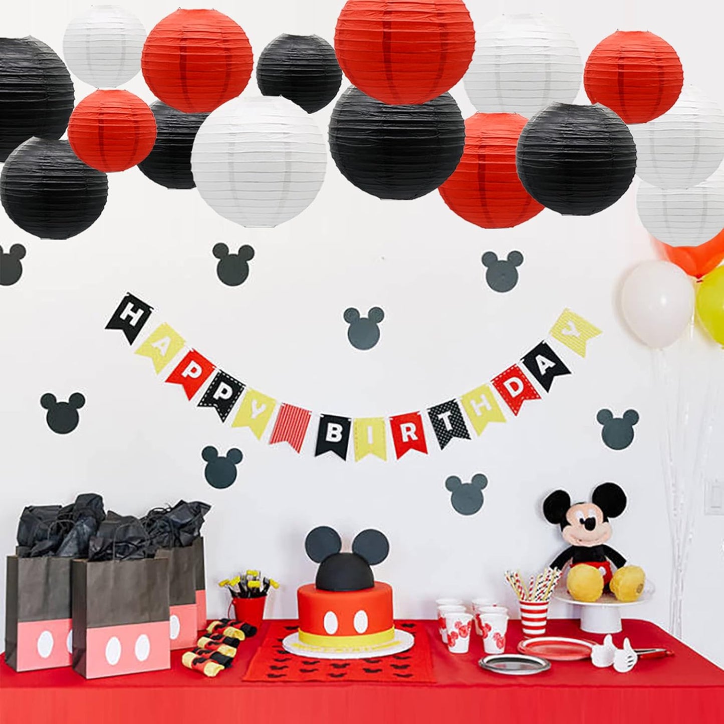 Paper Lanterns Party Decorations Red Black - Hanging Paper Lanterns Indoor Outdoor - Minnie Mouse Ladybug Theme Birthday Baby Shower Graduation Wedding BBQ Party Supplies, 15pcs