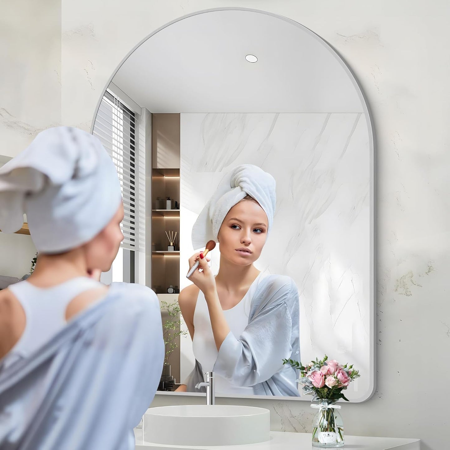 Arched Wall Mirror for Bathroom, 36"x48" Silver Arch Bathroom Mirror, Wall Mounted Mirror, Silver Vanity Wall Mirror w/Metal Frame for Bedroom, Entryway, Living Room, Vertically Hanging