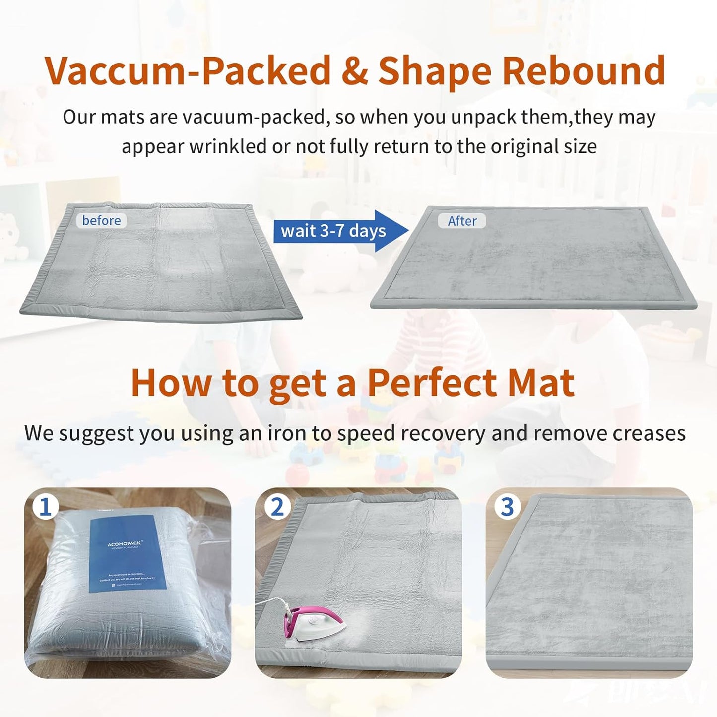 ACOMOPACK Baby Play Mat for Floor,1.3" Thick Memory Foam Area Rug for Living Room,Soft Velvet Crawling with Non-Slip Bottom for Kid,Toddler,71"×79" Tummy Time Nursery Rugs,Yoga（Light Grey）