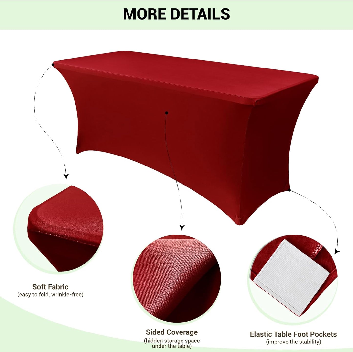 Obstal Spandex Table Cover 4ft Fitted Tablecloth Rectangular - Stretch Rectangle Folding Table Cloth for Birthday Party Wedding Banquet, Dark Red, 48L x 24W Inch