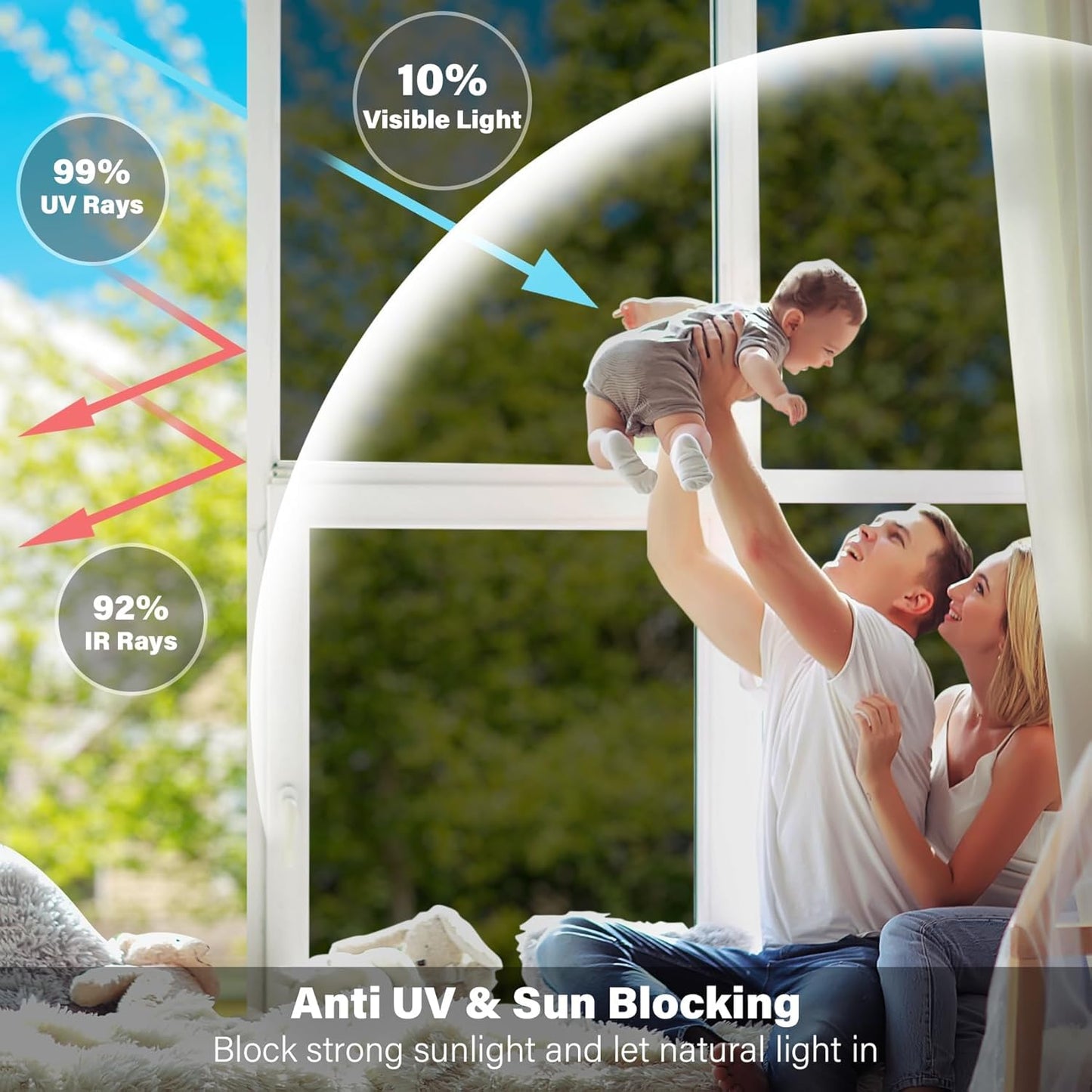 Kromapolis One Way Window Privacy Film Reflective Mirror Home Window Tint, Daytime Privacy Heat Control Anti UV Glass Tinting Static Cling (Black-Silver, 45.2 x 157.4 inch)