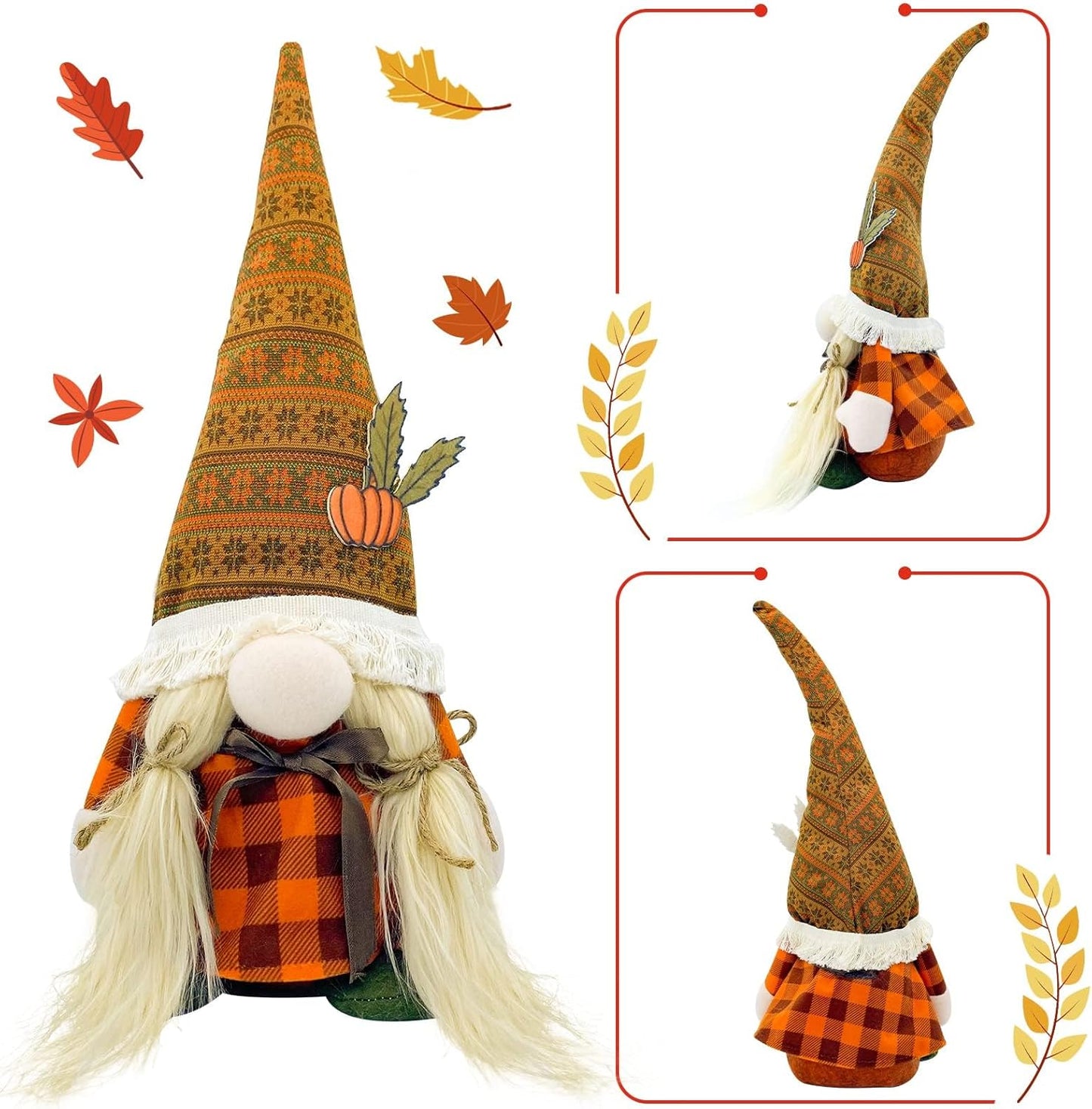 Lovinland Fall Decor - Fall Decorations for Home - Cute Thanksgving Gnomes Plush Doll for Office, Indoor, Room, Mantel, Shelf, Tiered Tray, Porch, Desk, Harvest Table Centerpieces - Autumn Gifts