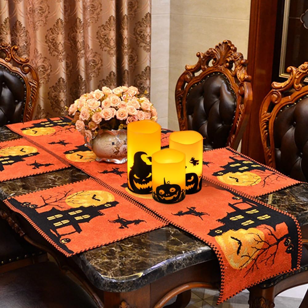 GenSwin Halloween Pumpin Flameless Candles, LED Battery Operated Pillar Pumpkin Candles with 6H Timer, 3 Pack LED Flickering Candles for Fall Spooky Halloween Decoration(D3 xH4 5" 6")