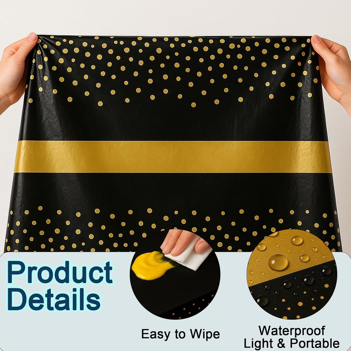 6Pcs Graduation Tablecloth,Graduation Decorations 2025,Black and Gold Retirement Party Decorations for Rectangle Tables,54"x108" Disposable Plastic Table Cloth for Congrats Grad Party Birthday Wedding