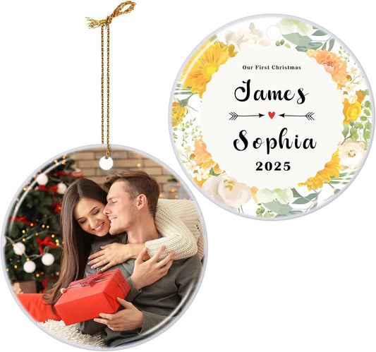Personalized Our First Christmas Married Ornament 2025, Just Married Christmas Ornament as Mr and Mrs, First Year Newlywed 2.9" Ceramic Xmas Tree Decorations