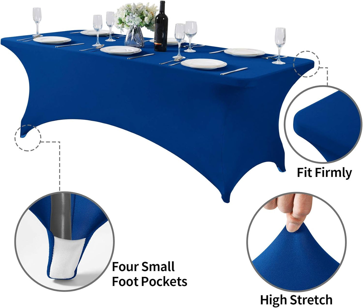 2Pack Spandex Table Cover for 8FT or 4ft or 6ft Table Universal Fitted Stretch Tablecloth for Party, Banquet, Wedding and Events-Classicblue