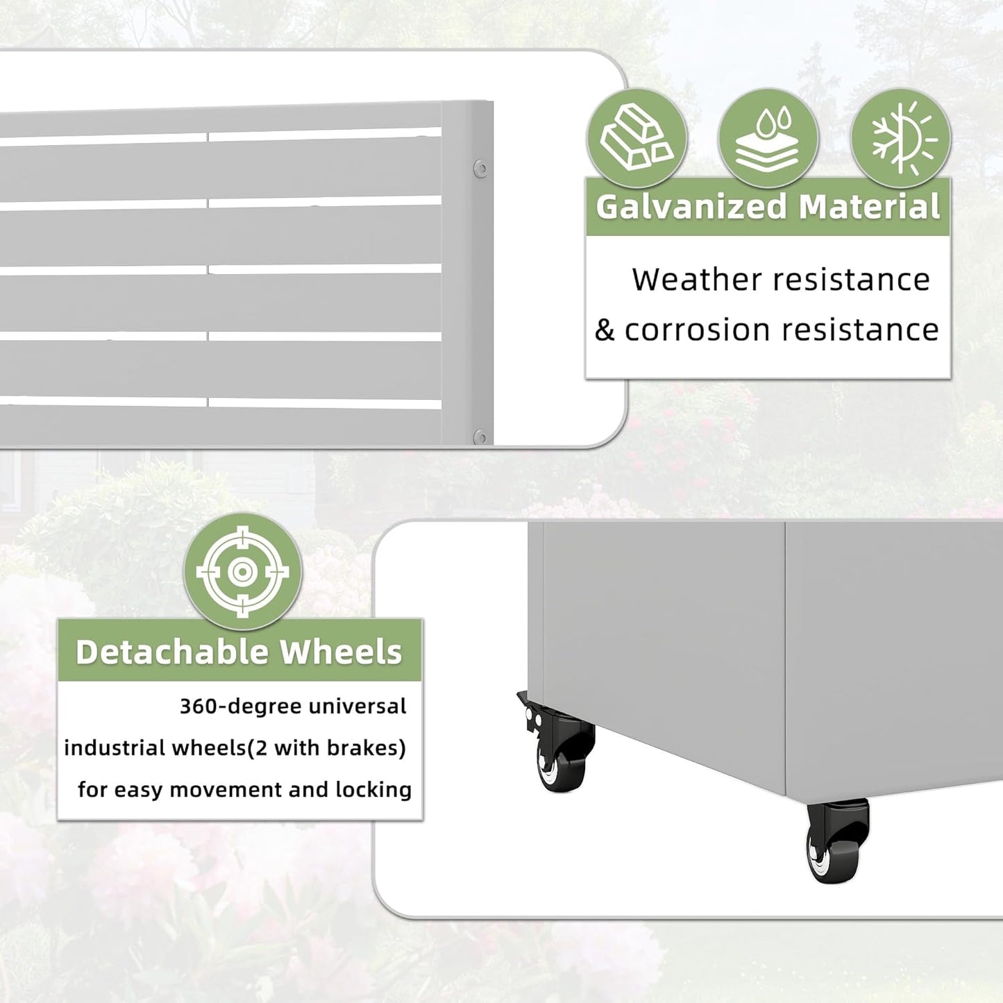 Casaphoria Metal Raised Garden Bed with Trellis and Wheels, 72"x47"x16" Planter Box for Climbing Plants, Vegetables & Vines, Features Drainage Holes and Privacy Screen (Grey-Louvered)