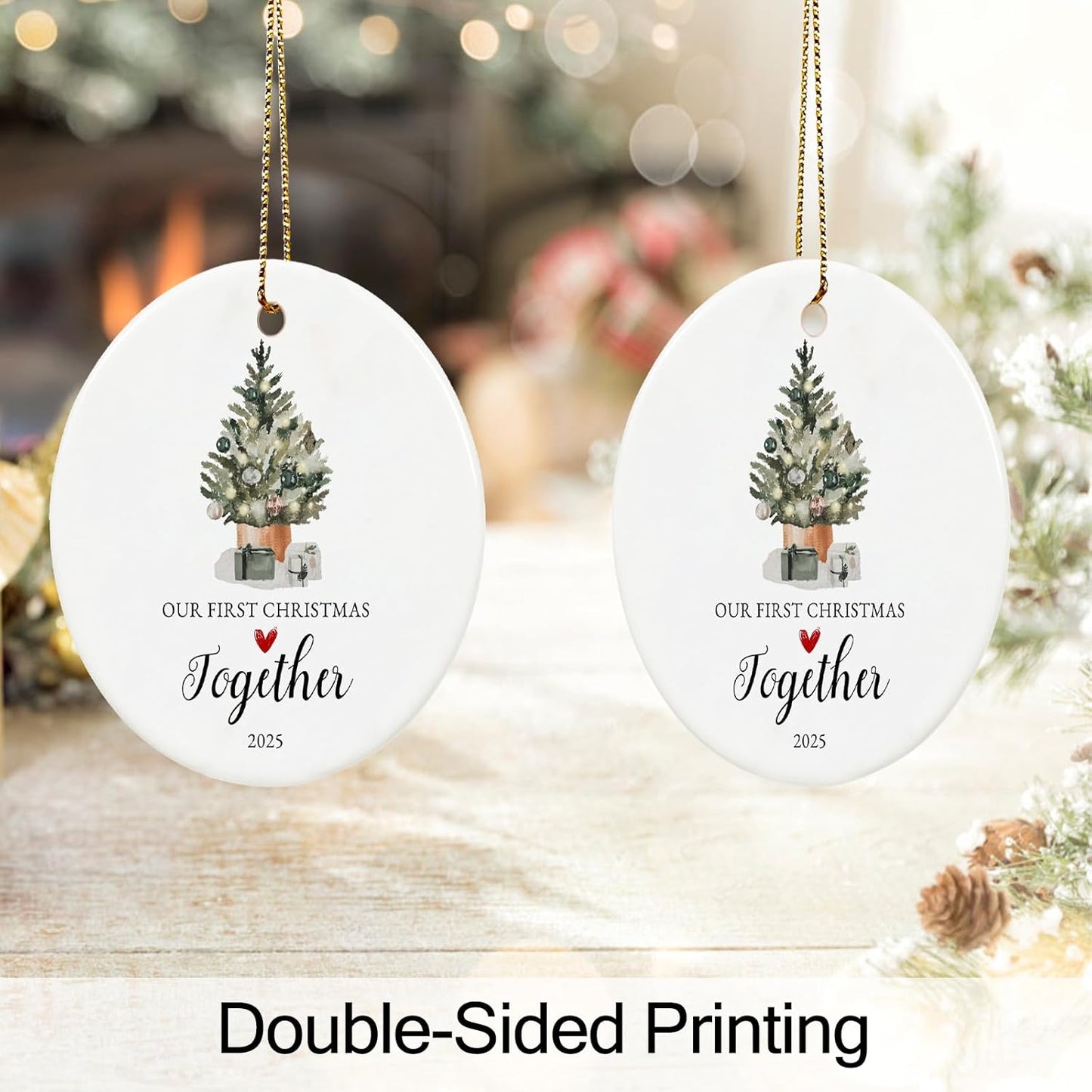 Our First Christmas Together Ornament 2025,Our First for Couple, Ceramic Keepsake 1st Christmas Together Ornaments with Ribbon and Gift Box