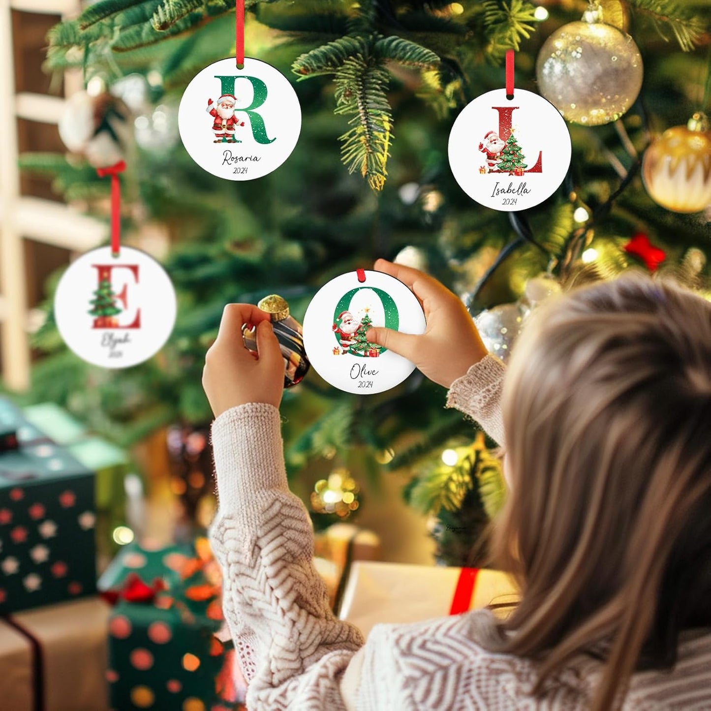 Personalized Christmas Ornaments 2025 Wood Custom Name Date Initial A-Z Monogram Christmas Ornament Personalized Ornament Christmas Xmas Tree Decorations for Kids Couples Family Friends