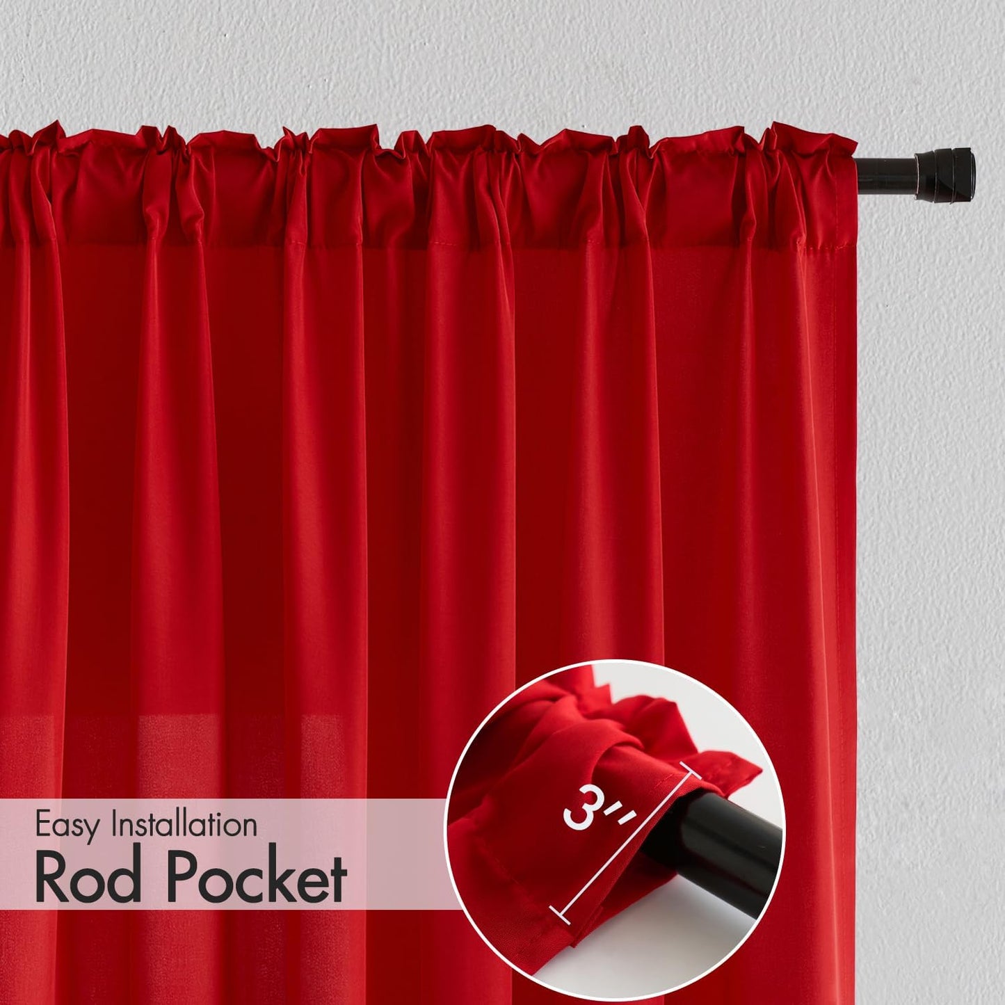 MIULEE Red Privacy Sheer Curtains That Let Light in 96 Inches Long Non-See-Through Semi Sheer Curtain Light Filtering Window Curtains Christmas Drapes for Living Room Bedroom 2 Panels Set 42 X 96