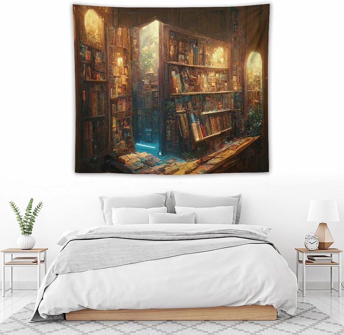 Kurtect Bookshelf Tapestry,Vintage Style Library Watercolor Art Theme Pattern Print Tapestries for Party Beach Picnic Blankets Tablecloths Living Room Wall Deocr, 50x60 in