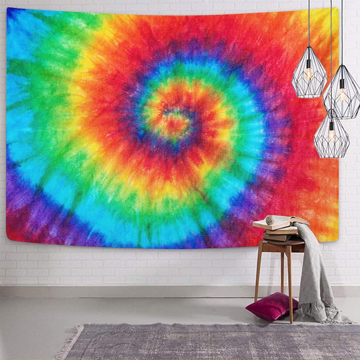 Emvency Tapestry Colorful Rainbow Spiral Tie Dye Pattern Color Dyed Batik Home Decor Wall Hanging for Living Room Bedroom Dorm 60x80 Inches