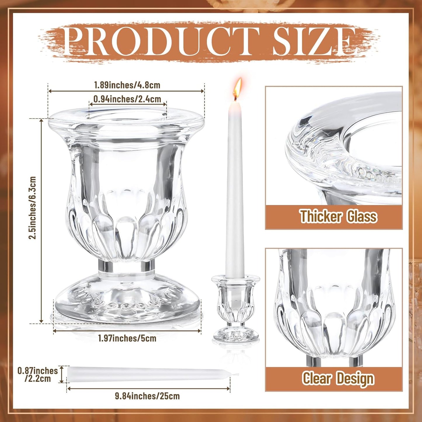 36 Pcs Glass Taper Candle Holders Bulk 2. 5 Inch Clear Candlestick Holder with Long Tapered Candles Candle Sticks Set for Table Centerpiece Wedding Christmas Party Decoration