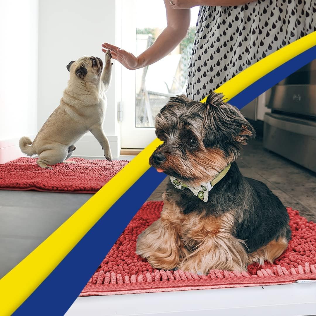 Muddy Mat® 4-Piece Red Medium 30"X19" AS-SEEN-ON-TV Highly Absorbent Microfiber Door Mat, Bath Mat and Pet Rug, Non Slip Thick Washable, Soft Chenille for Kitchen Bathroom Bedroom Indoor and Outdoor