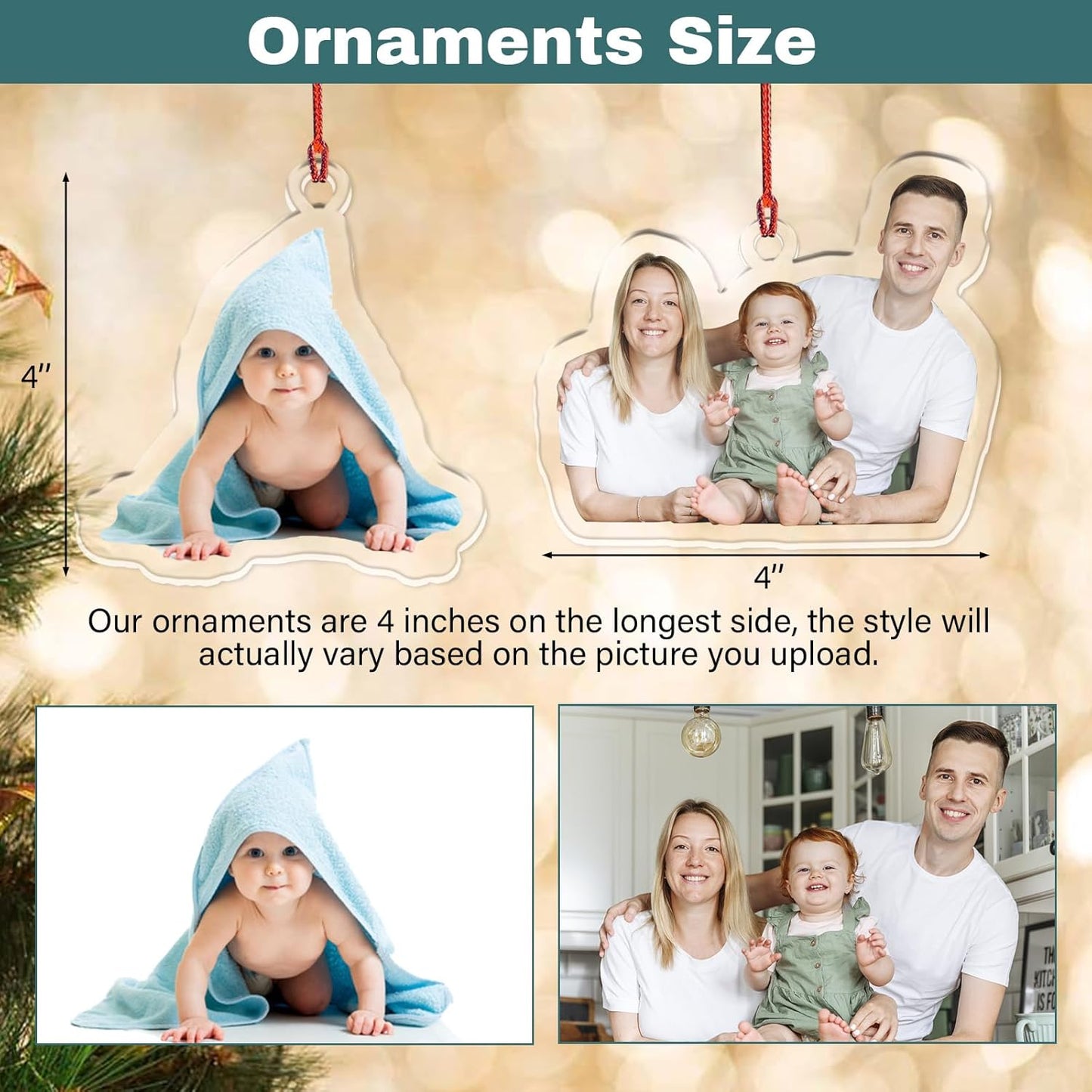 Personalized Photo Ornament 2025 Custom Picture Christmas Ornaments Personalized Xmas Tree Ornaments for Family Dad Mom Grandma Grandpa Friend