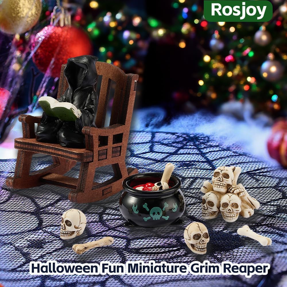 Halloween Fun Miniature Grim Reaper Figurine,Gothic Horror Resin Grim Reaper Decor,for Bookshelf Decor,Desk Trinkets,Collectible,Party Gifts