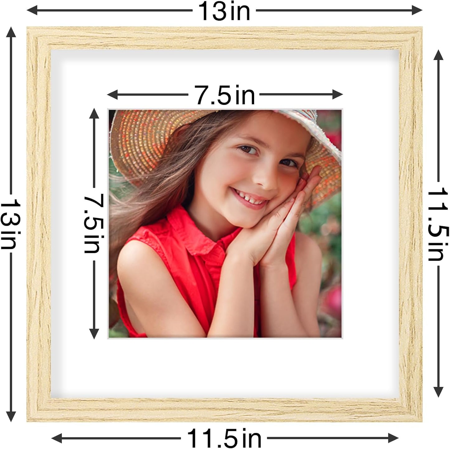 Vittanly 12x12 Picture Frames Set of 9, Shatter Resistant Plexiglass, Display 8x8 Pictures with Mat or 12x12 without Mat, Photo Frames for Wall Mount, Engineered Wood, OAK