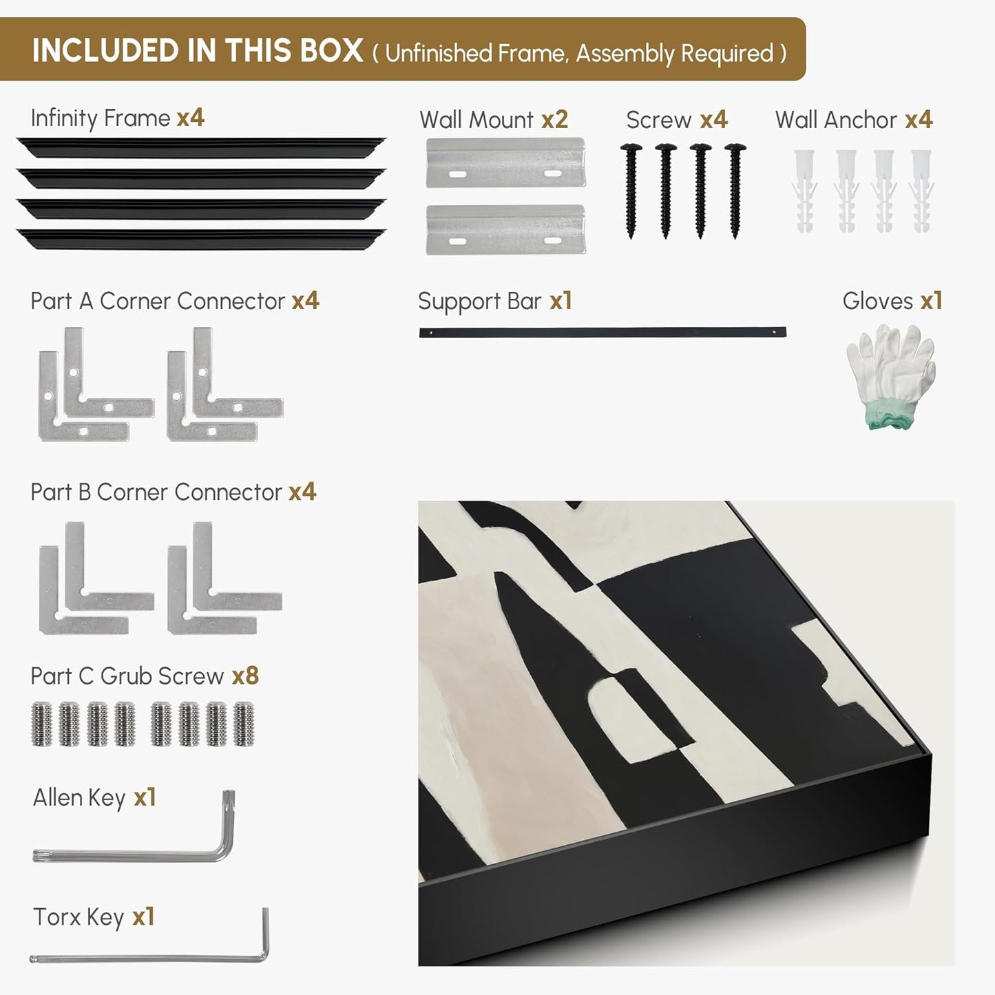 SIGNWIN 36"x72" Extra Large Framed Wall Art Black and White Abstract Geometric Design, Minimalist Modern Print for Home Living Room Bedroom Decor (Frame Assembly Required)