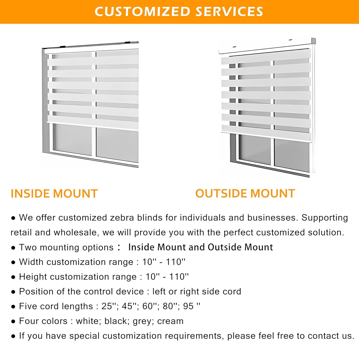 Custom Zebra Blinds for Windows Dual Layer Free-Stop Light Filtering Window Privacy Sheer Shades for Living Room (Custom Size White Color)