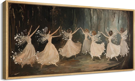 MUDECOR Extra Large Framed Canvas Print Wall Art Ballet Dancers in Motion Romantic Impressionist Dance Scene Illustrations Decorative Colorful Multicolor for Bedroom - 60"x30"