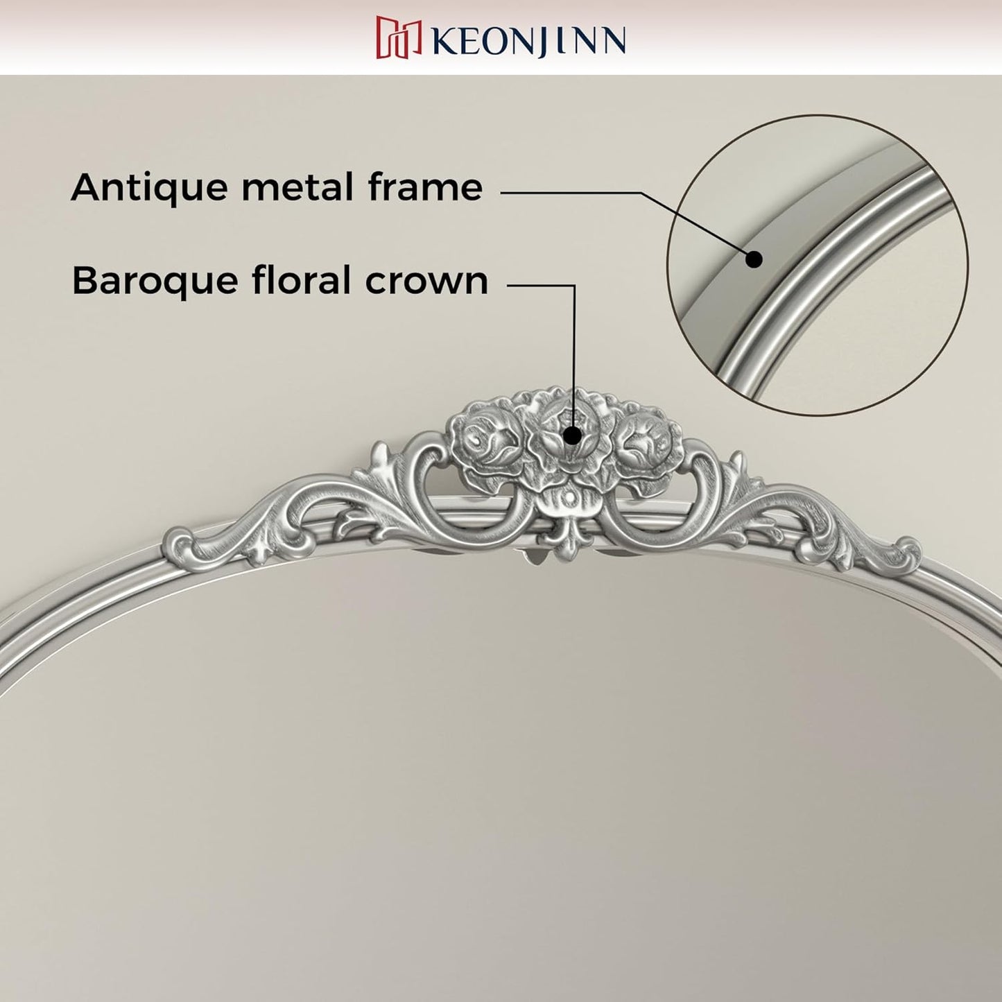 Keonjinn Vintage Mirror 30" x 36", Silver Antique Mirrors for Wall Decor, Arched Decorative Mirror for Mantle, Hallway, Living Room, Fireplace, Bedroom, Bathroom Mirror with French Cleat Mounting