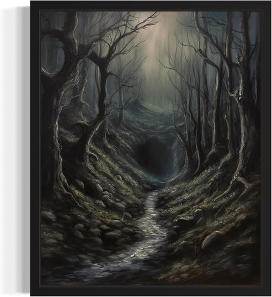 Dark Tunnel Poster Art Print, Halloween Scary Vintage Wall Art Academia Spooky Painting Decoration for Horror Prints, Gothic Posters Bedroom Decor 89 (Dark Tunnel, 11 x 14 inches, Black Frame)